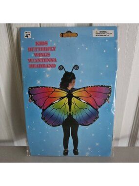 Butterfly Costume Kit Kids Rainbow Wings Headband Antenna Fairy Halloween NEW